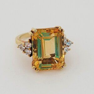 Vintage Citrine, Diamond & 14K Gold Cocktail Ring